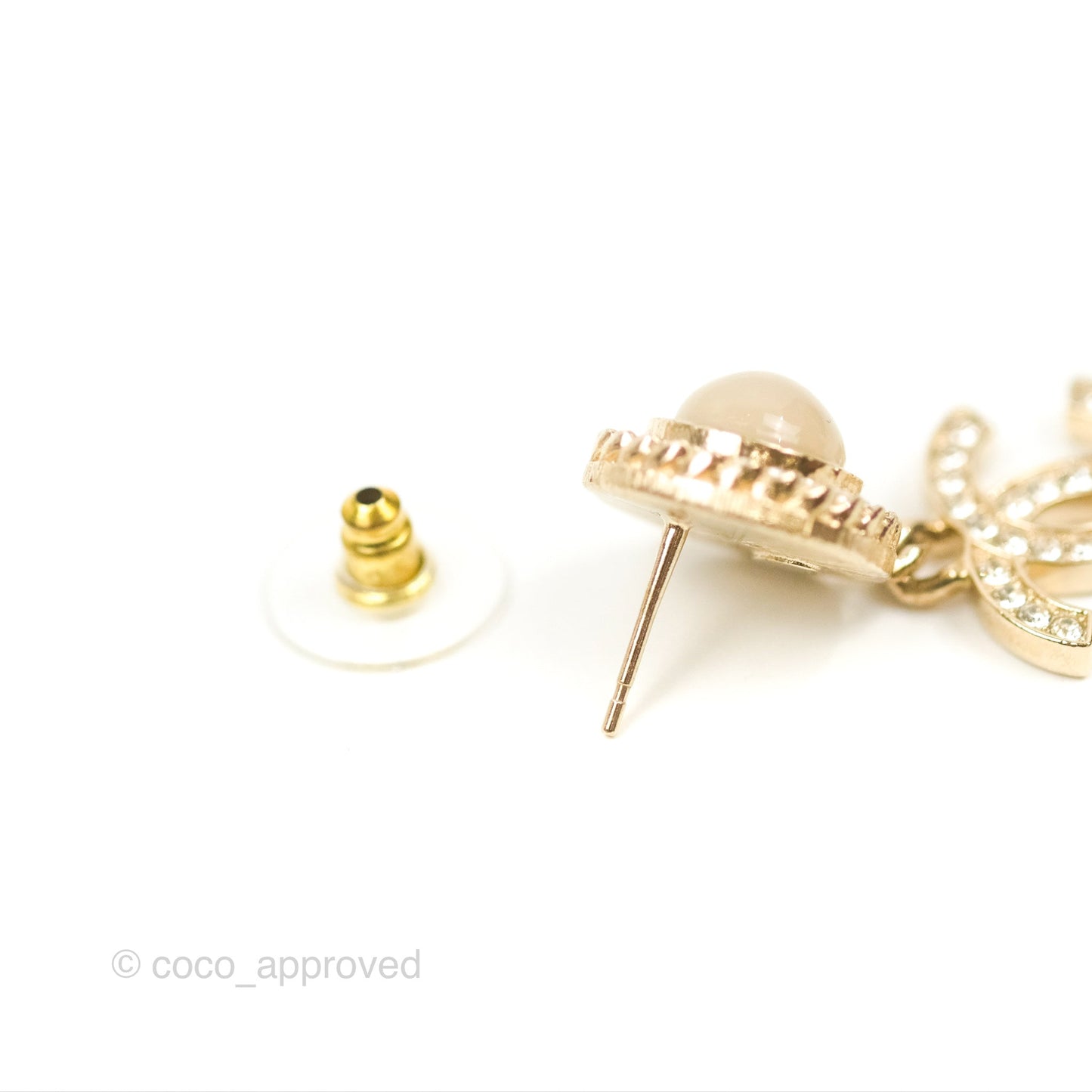 Chanel Round Resin Crystal CC Drop Earrings Gold Tone 21B