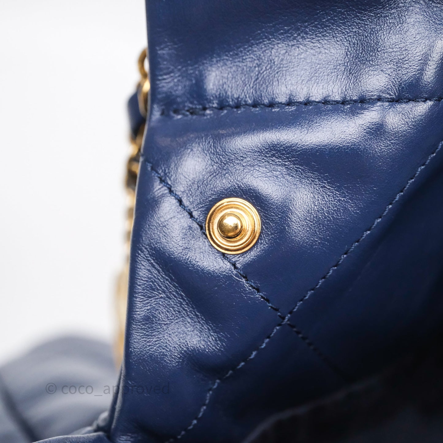 Chanel 22 Small Blue Shiny Calfskin Aged Gold Hardware
