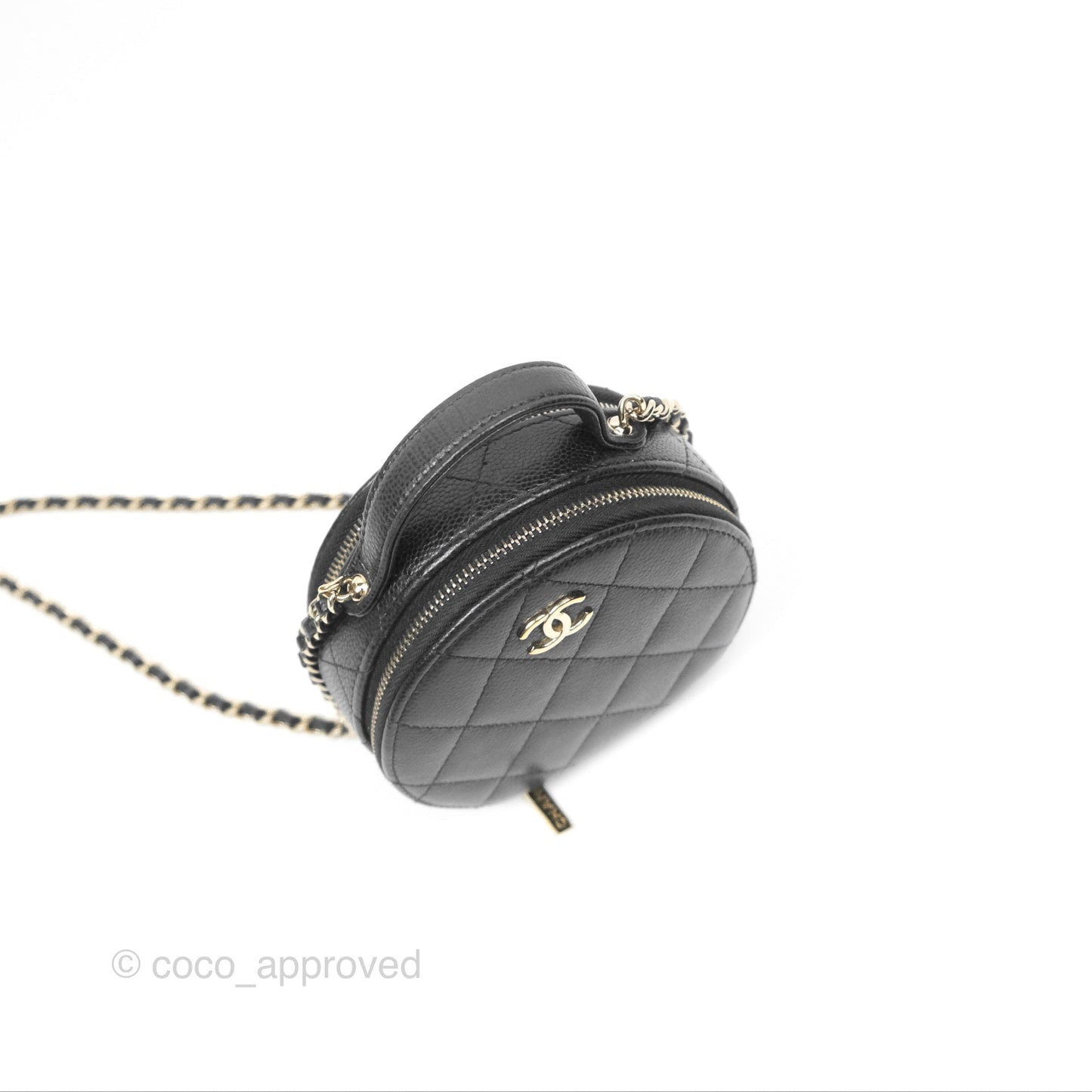 Chanel Mini Round Vanity Bag Handle With Care Black Caviar 22C