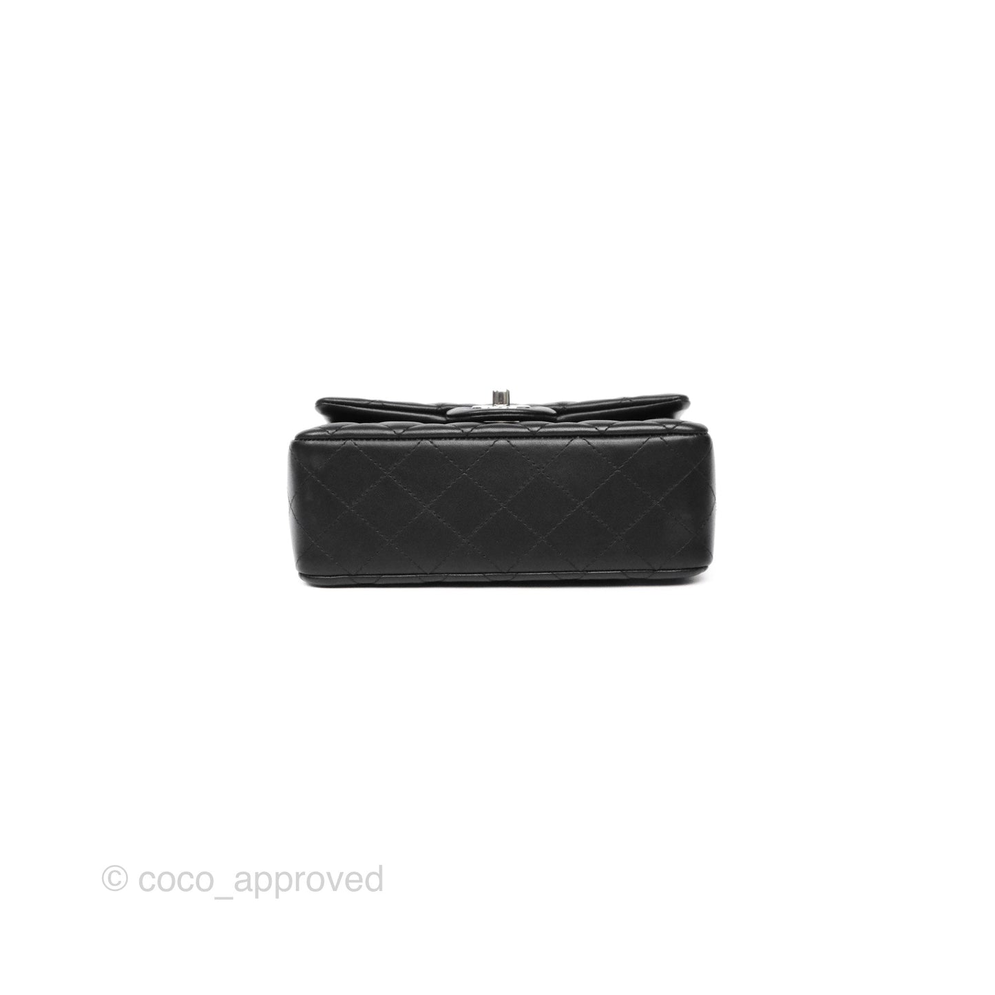 Chanel Quilted Mini Rectangular Flap Black Lambskin Silver Hardware