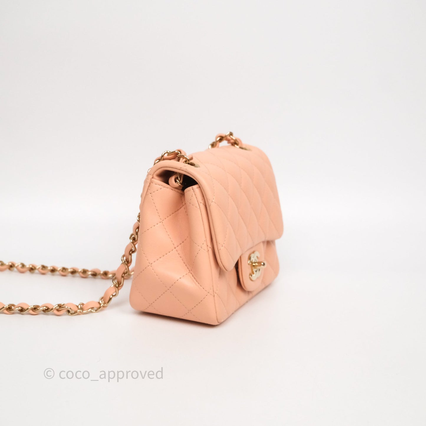 Chanel Mini Square Flap Quilted Orange Clair Lambskin Gold Hardware