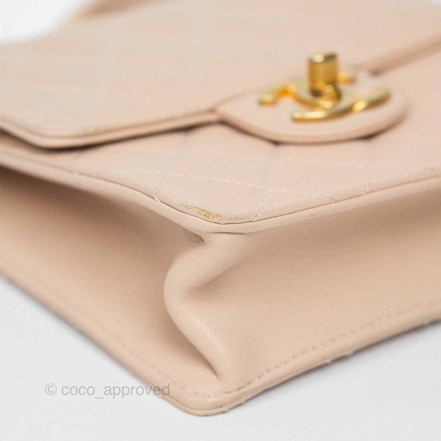 Chanel Quilted Chic Pearls Flap Beige Pink Goatskin Aged Gold Hardware