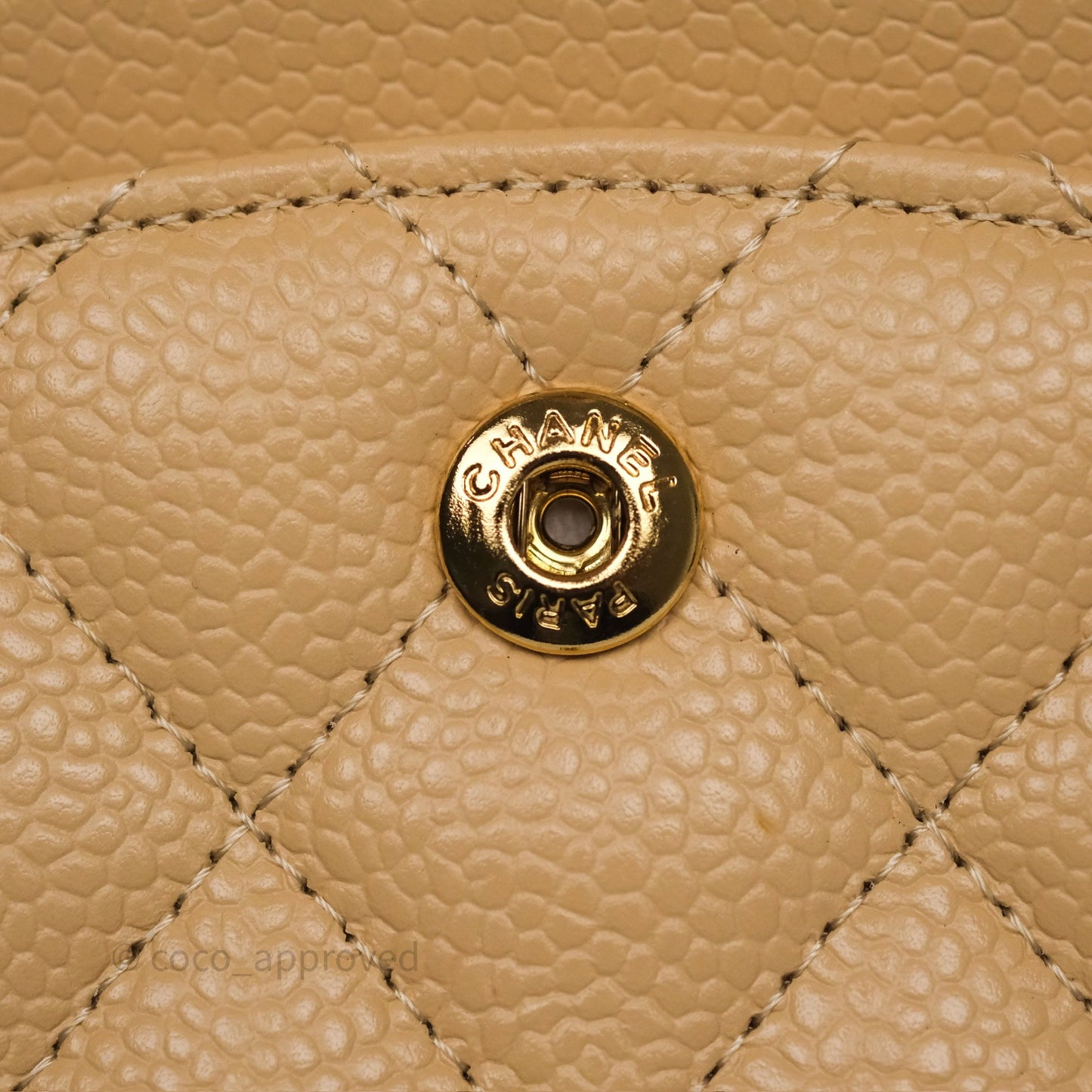 Chanel M/L Medium Classic Flap Quilted Beige Caviar Gold Hardware