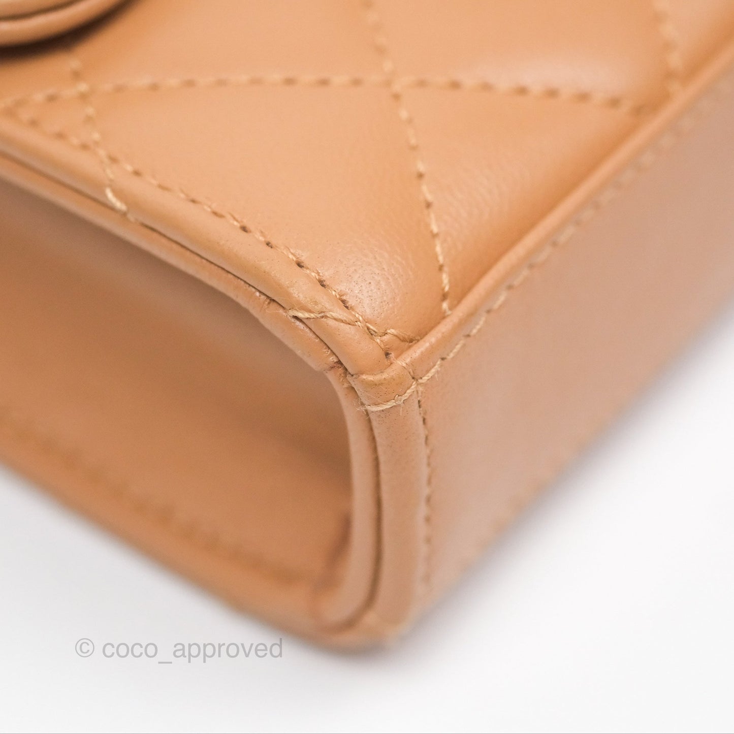Chanel Mini Handle Clutch With Chain Caramel Lambskin Gold Hardware