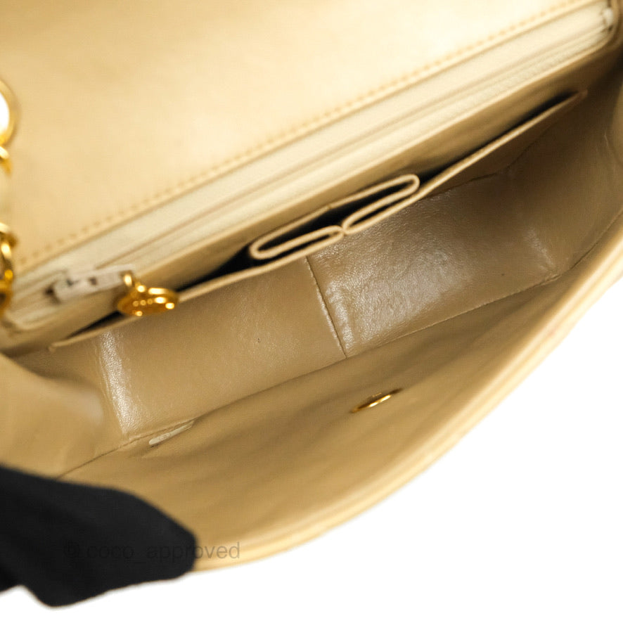 Chanel Vintage Square Flap Bag Beige Lambskin 24K Gold Hardware
