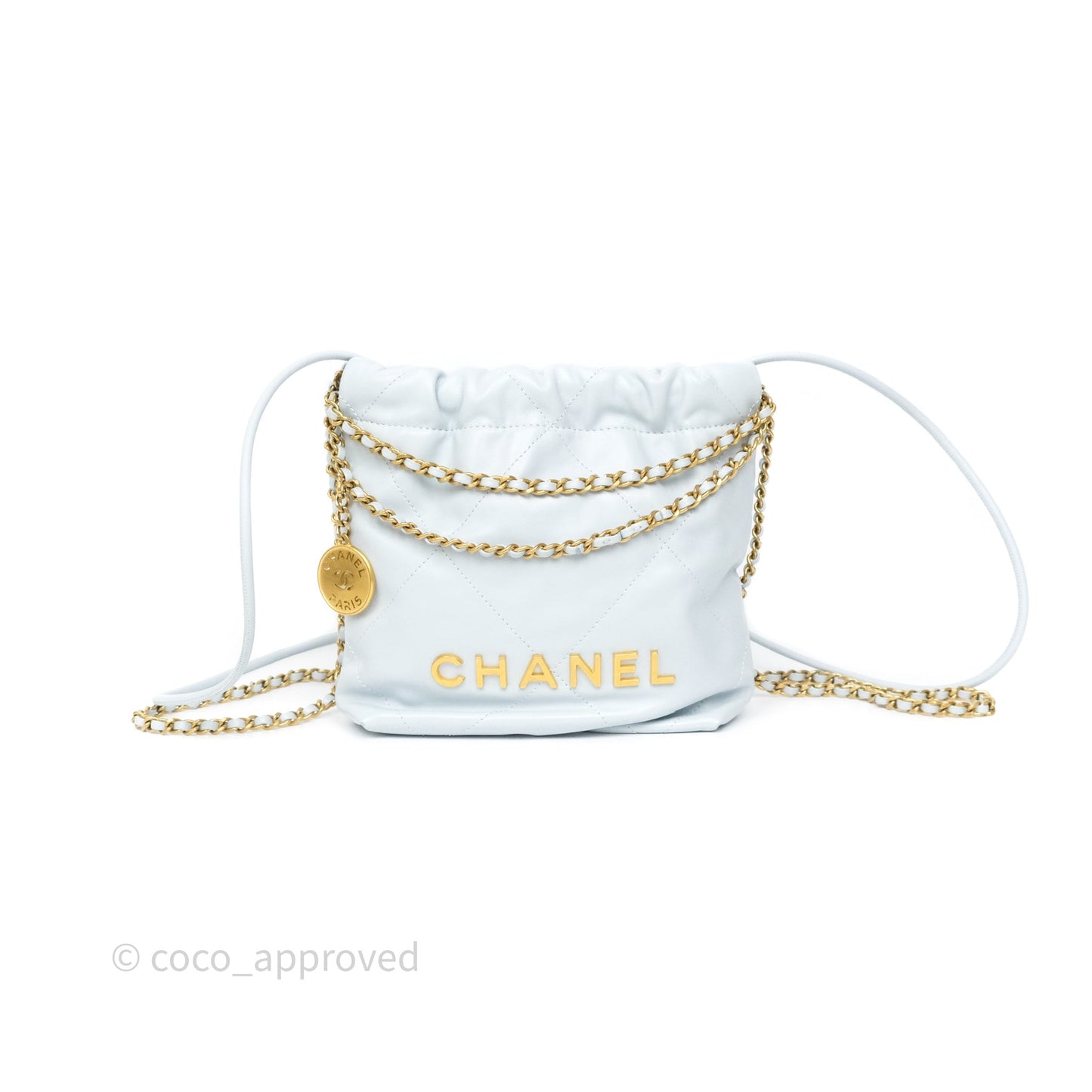 Chanel 22 Mini Bag Light Blue Shiny Crumpled Calfskin