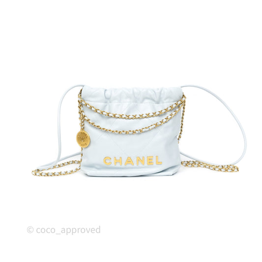 Chanel 22 Mini Bag Light Blue Shiny Crumpled Calfskin