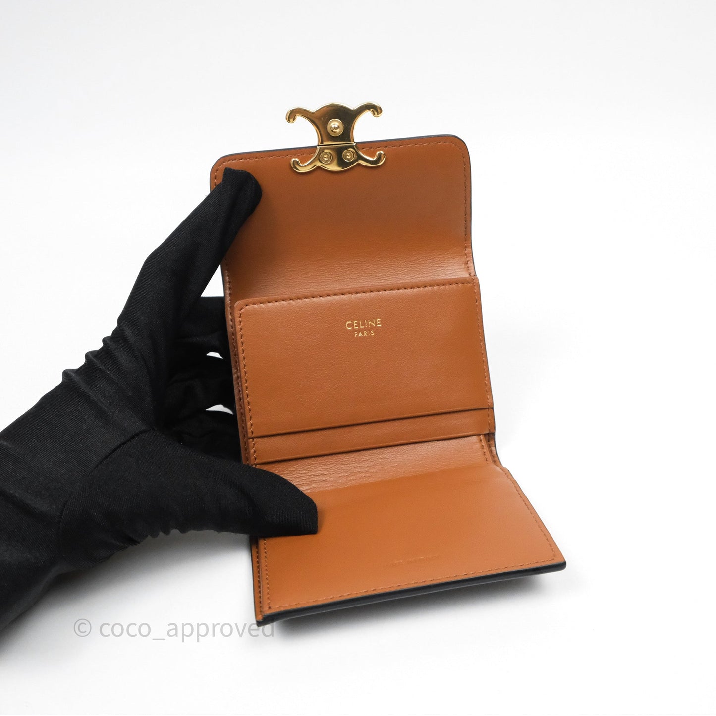 Celine Compact Wallet with Coin Triomphe Canvas Tan Lambskin