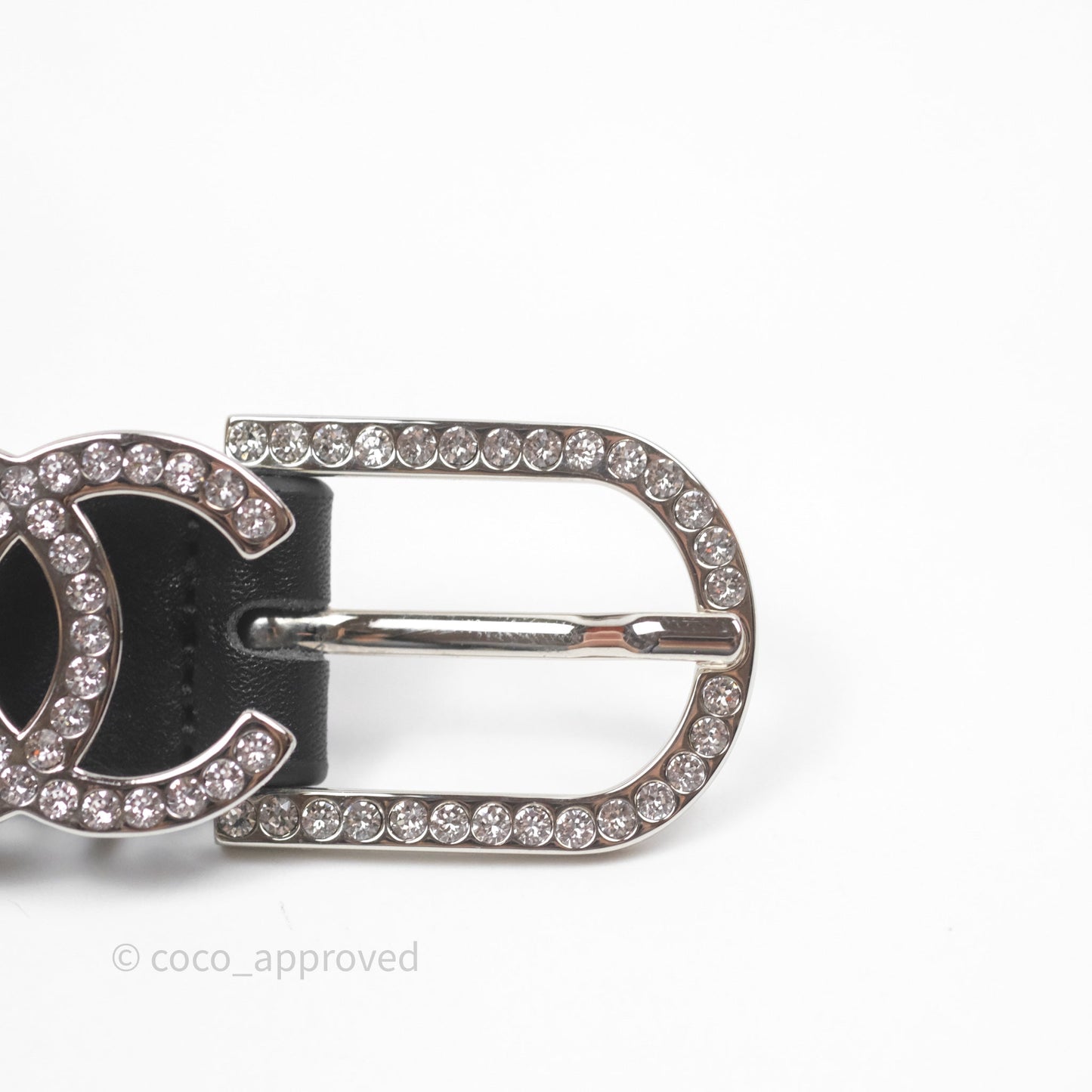 Chanel Crystal CC Belt Black Silver Hardware Size 75 20S