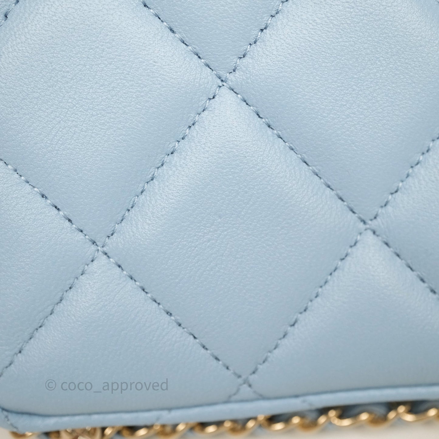 Chanel Mini Chain Around Clutch With Chain Blue Lambskin Gold Hardware