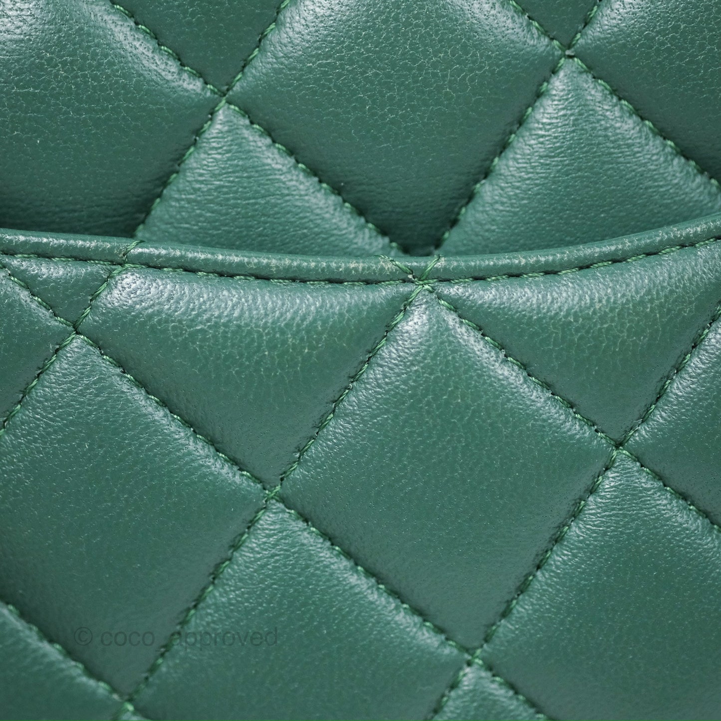 Chanel Mini Square Quilted Green Lambskin Silver Hardware