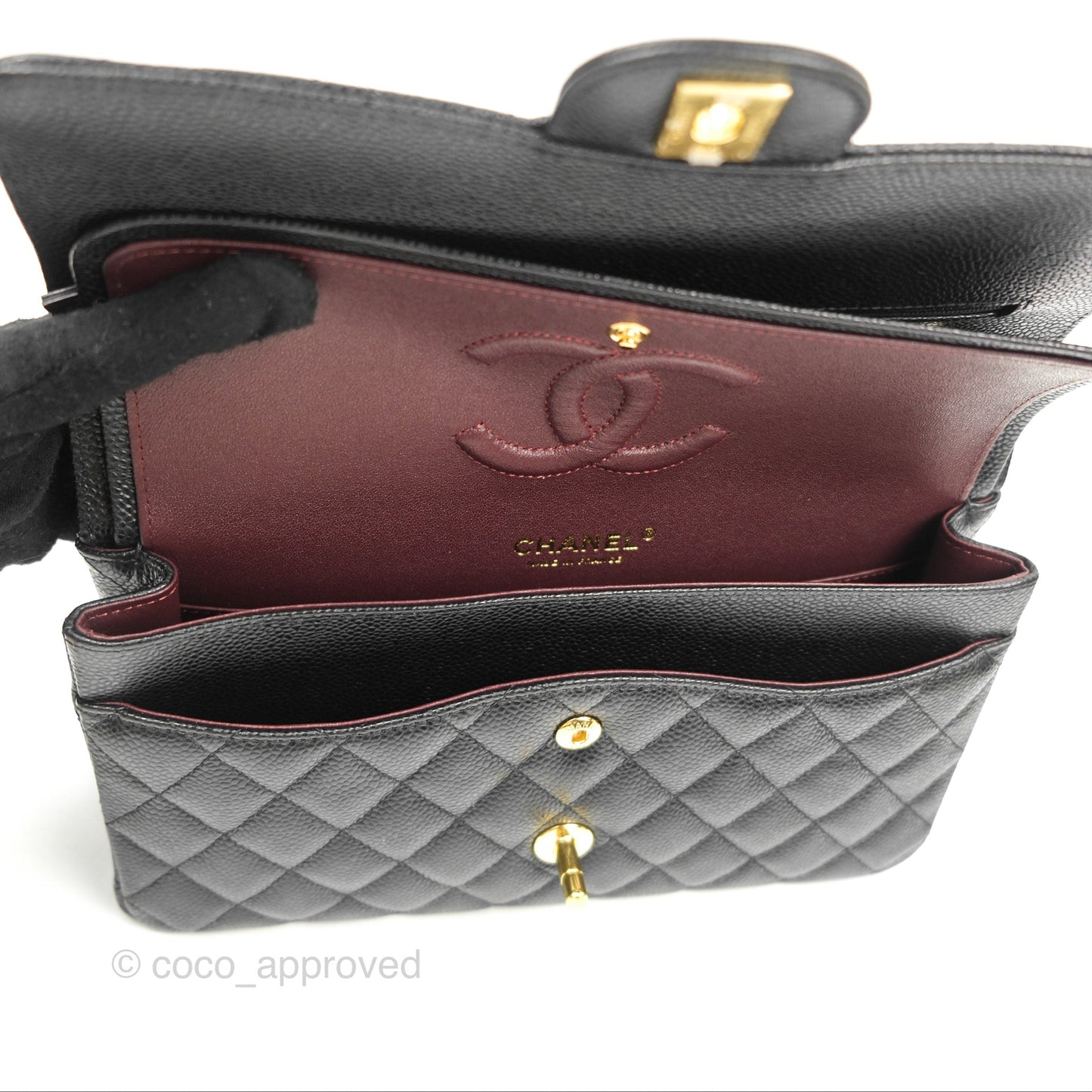 Chanel Classic M/L Medium Flap Quilted Black Caviar Gold Hardware