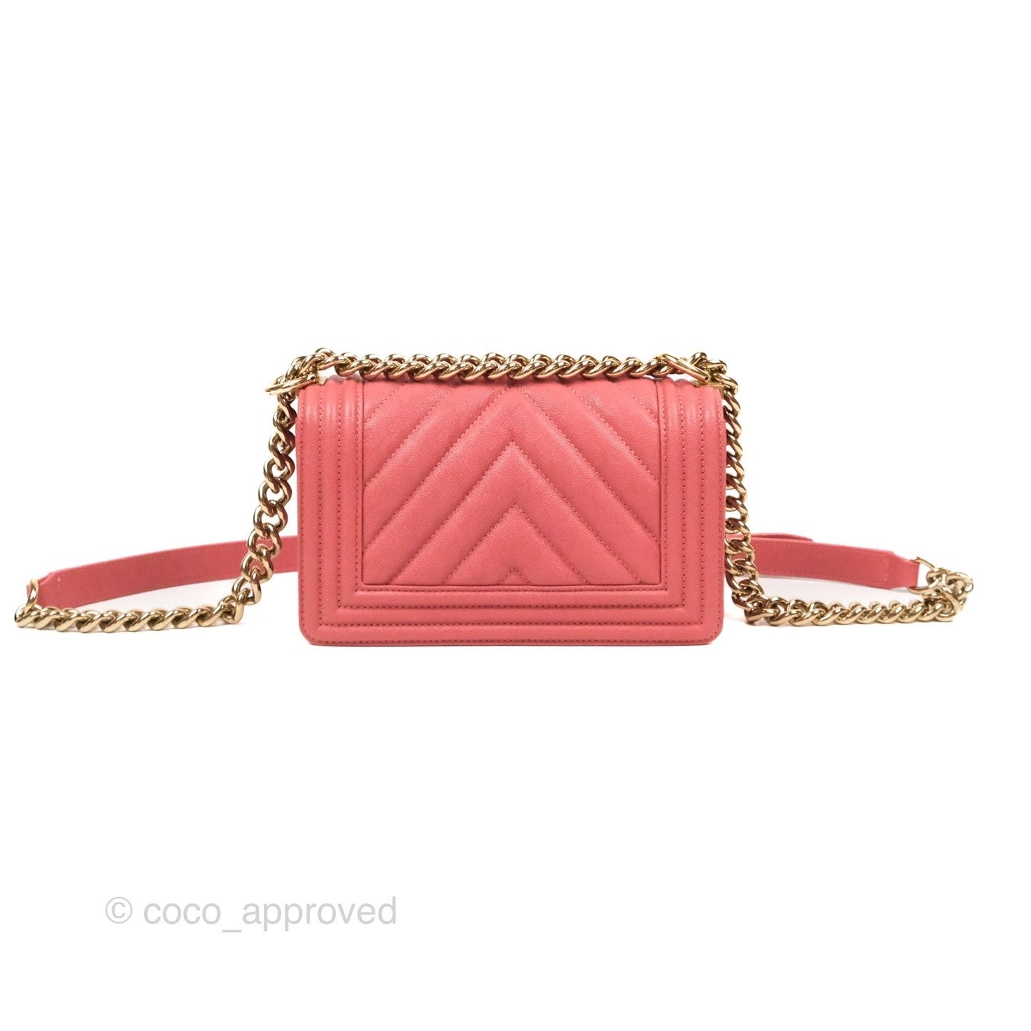 Chanel Small Chevron Boy Pink Caviar Gold Hardware
