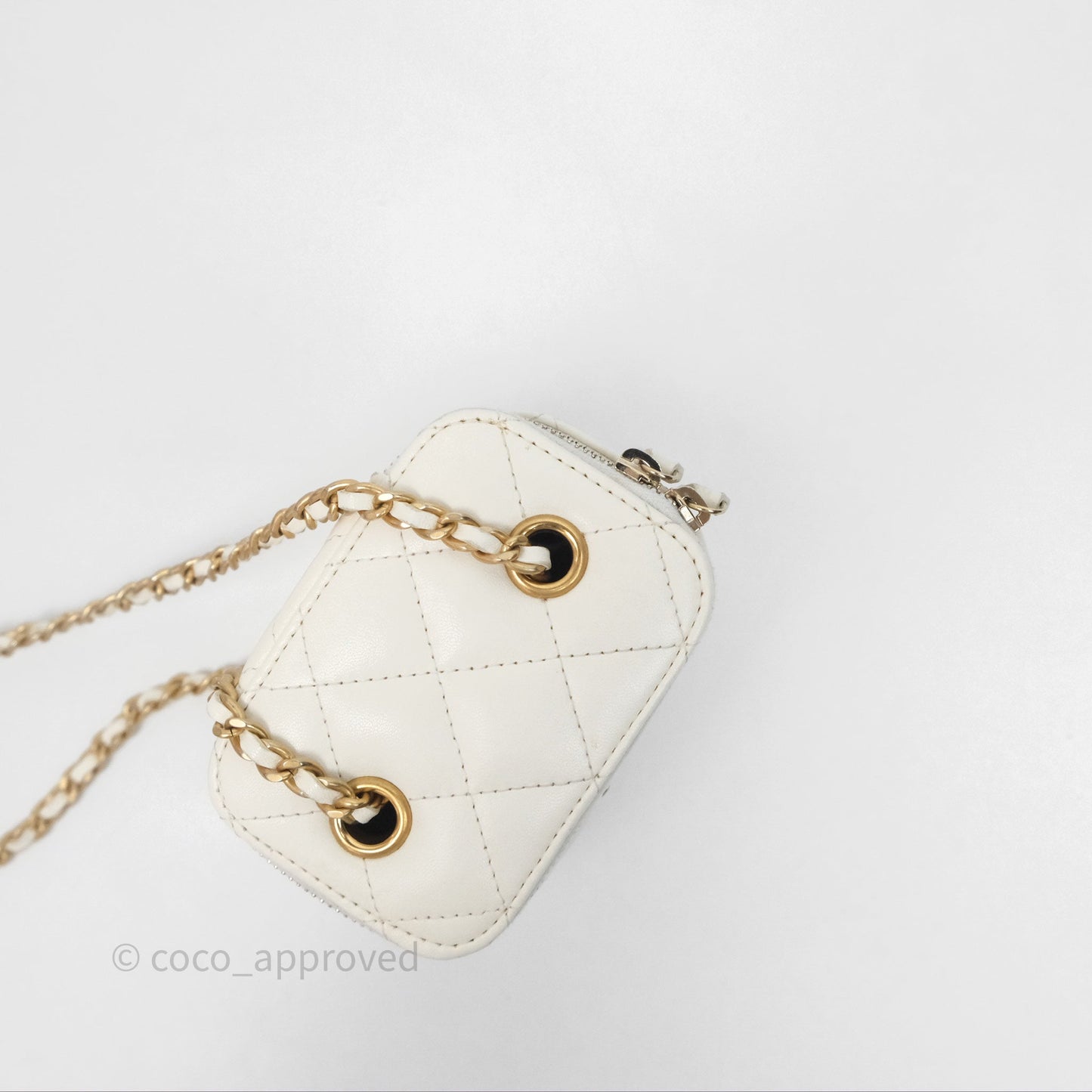 Chanel Mini Pearl Crush Vanity With Chain Ivory White Aged Gold Hardware