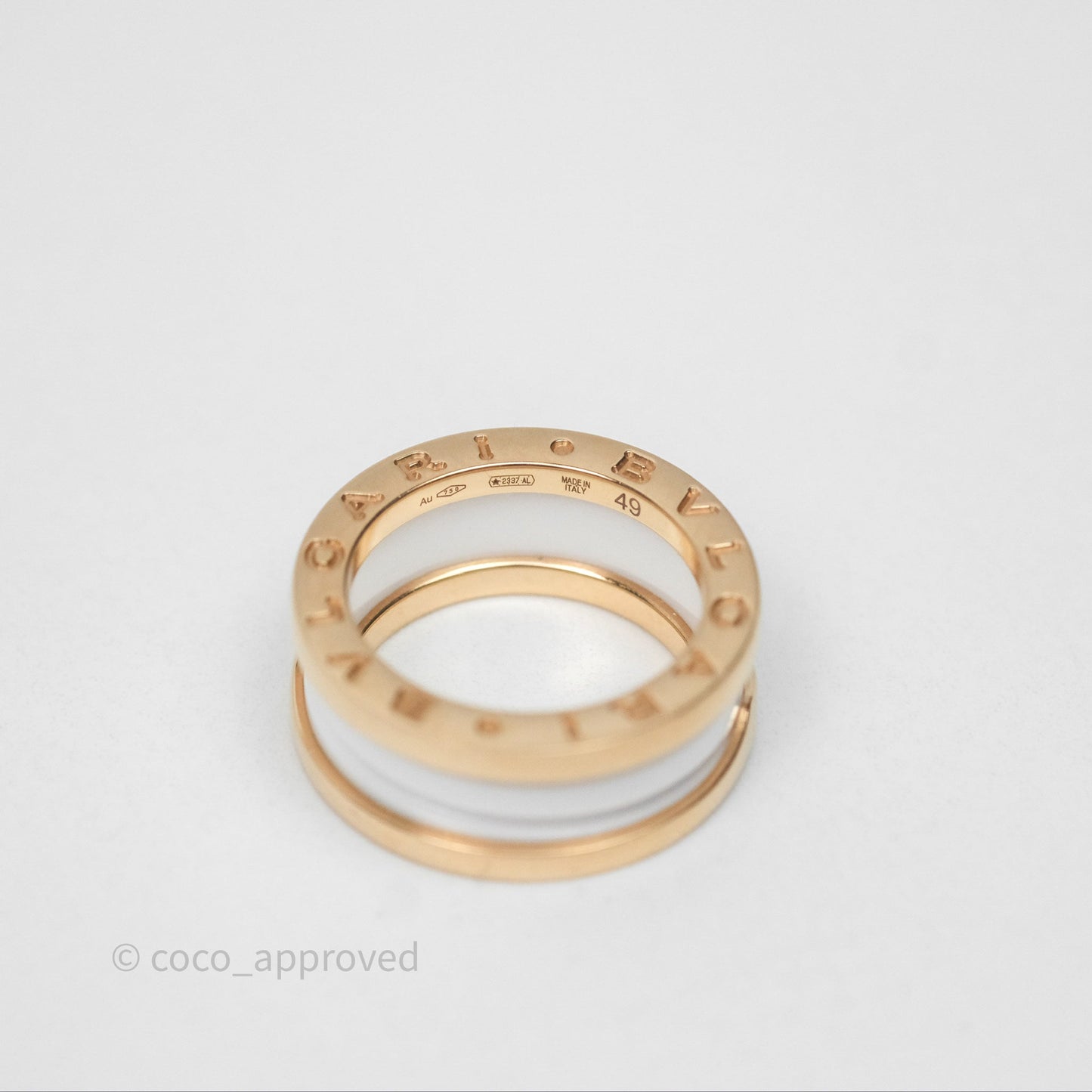 Bvlgari B.Zero1 Two-Band Ring White Ceramic Spiral 18K Rose Gold Size 49