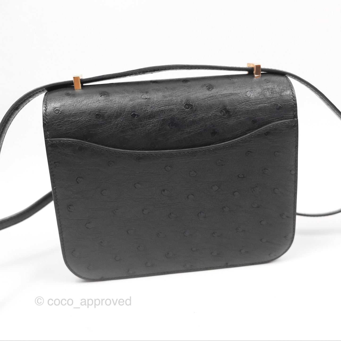Hermès Constance Mini 18cm Noir 89 Ostrich Rose Gold Hardware