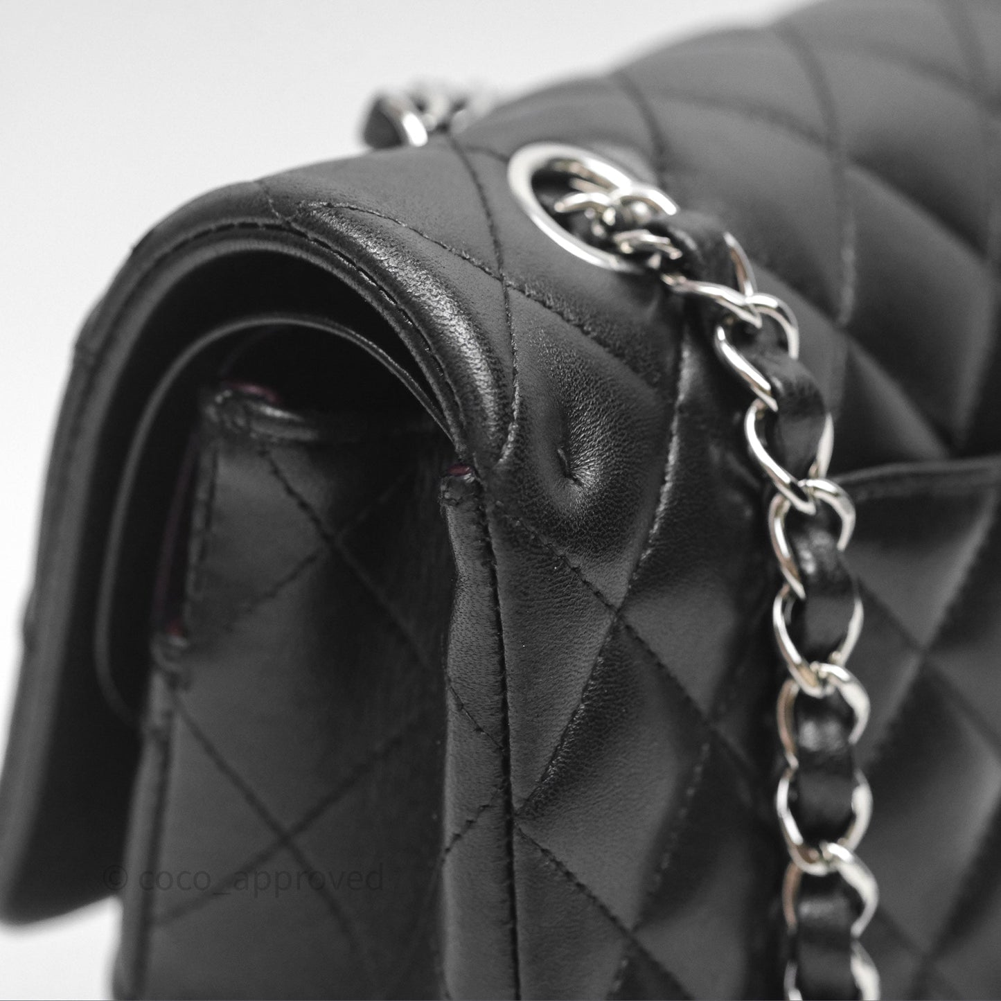 Chanel Classic M/L Medium Flap Quilted Black Lambskin Silver Hardware
