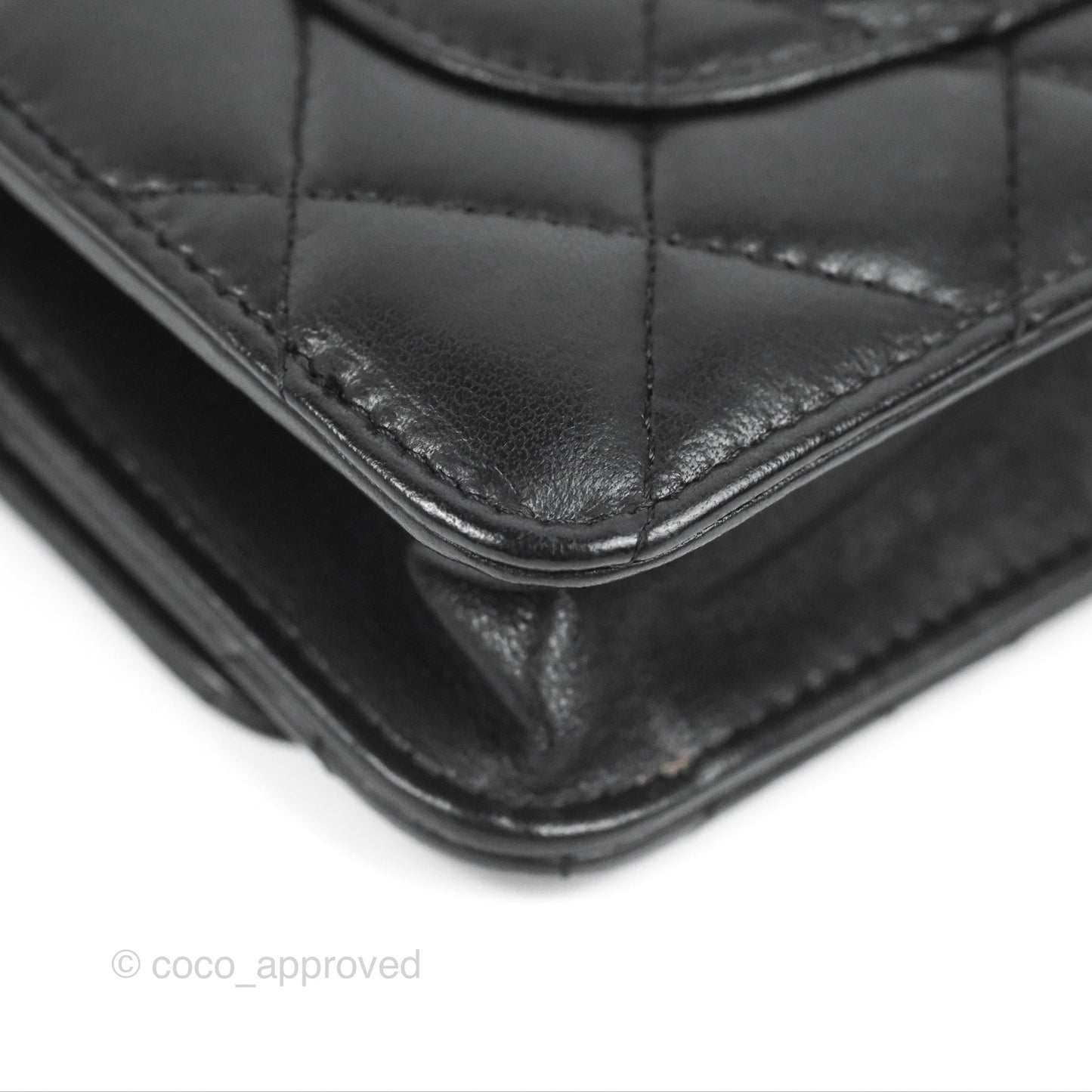 Chanel Quilted Classic Wallet On Chain WOC Black Lambskin Silver Hardware