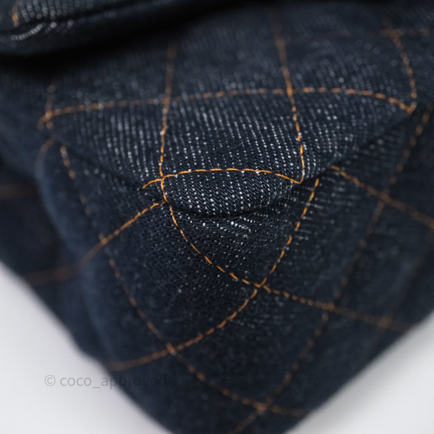 Chanel Mini Rectangular Quilted Dark Blue Denim Aged Gold Hardware