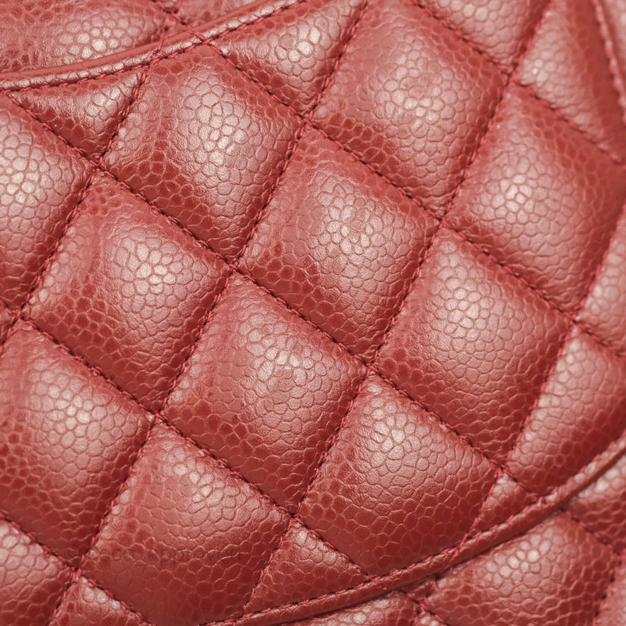 Chanel Classic M/L Medium Double Flap Dark Red Caviar Silver Hardware