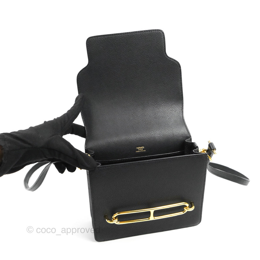 Hermès Roulis Mini 18 Black Clemence Gold Hardware