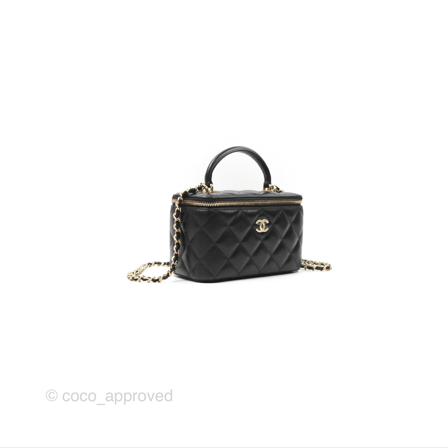 Chanel Vanity Rectangular Top Handle Black Lambskin Gold Hardware