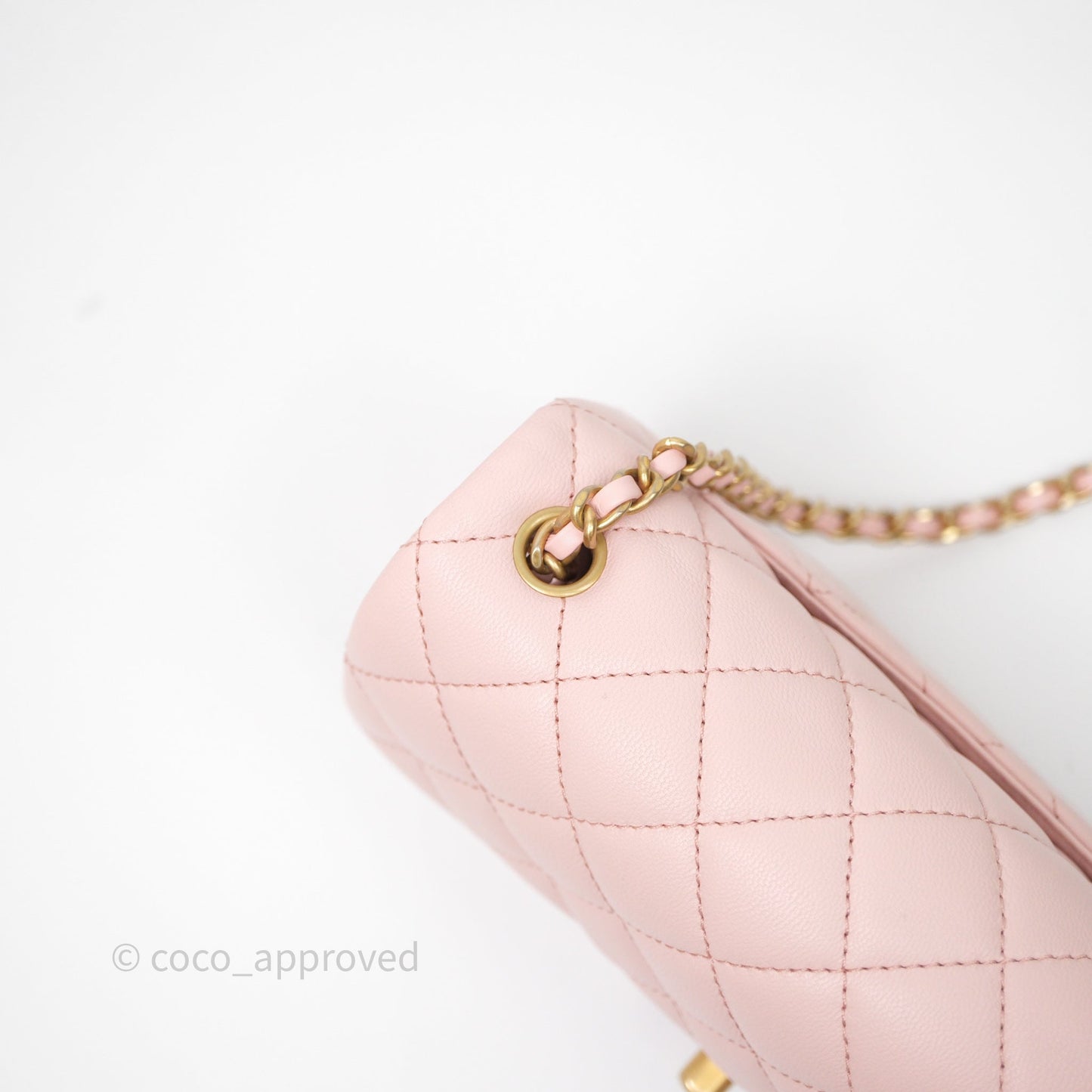 Chanel Mini Rectangular Pearl Crush Baby Pink Lambskin Aged Gold Hardware