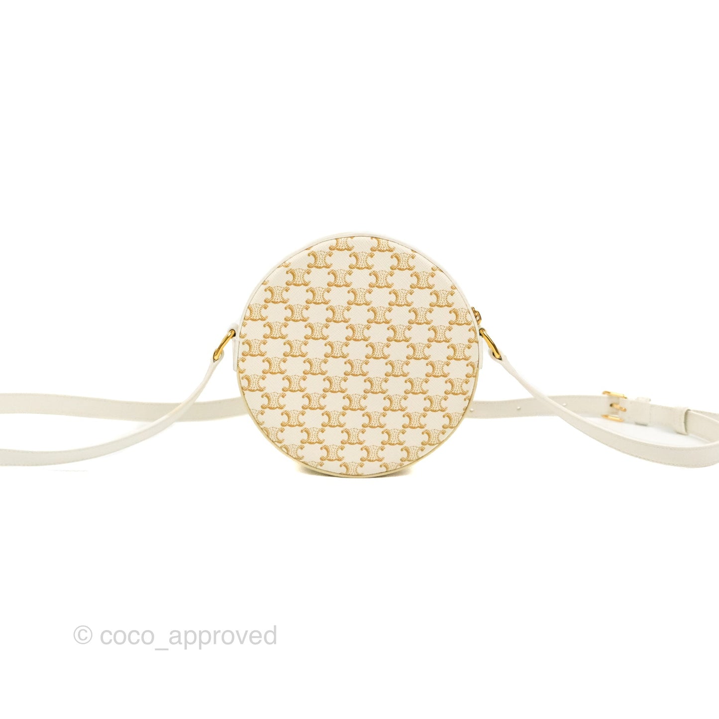 Celine Round Purse on Strap Triomphe Canvas White Calfskin