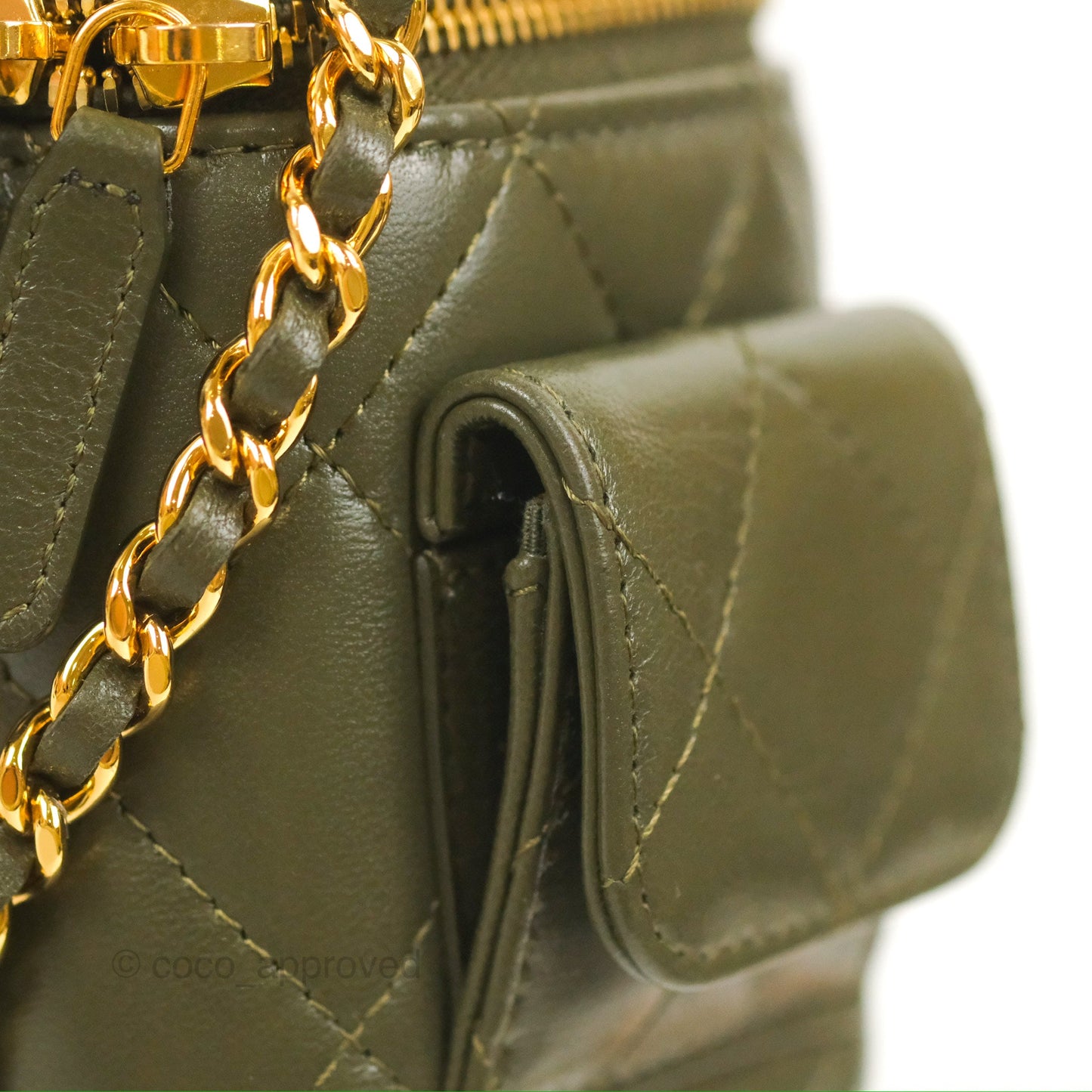 Chanel Cargo Pocket Top Handle Vanity with Chain Khaki Green Lambskin 22K