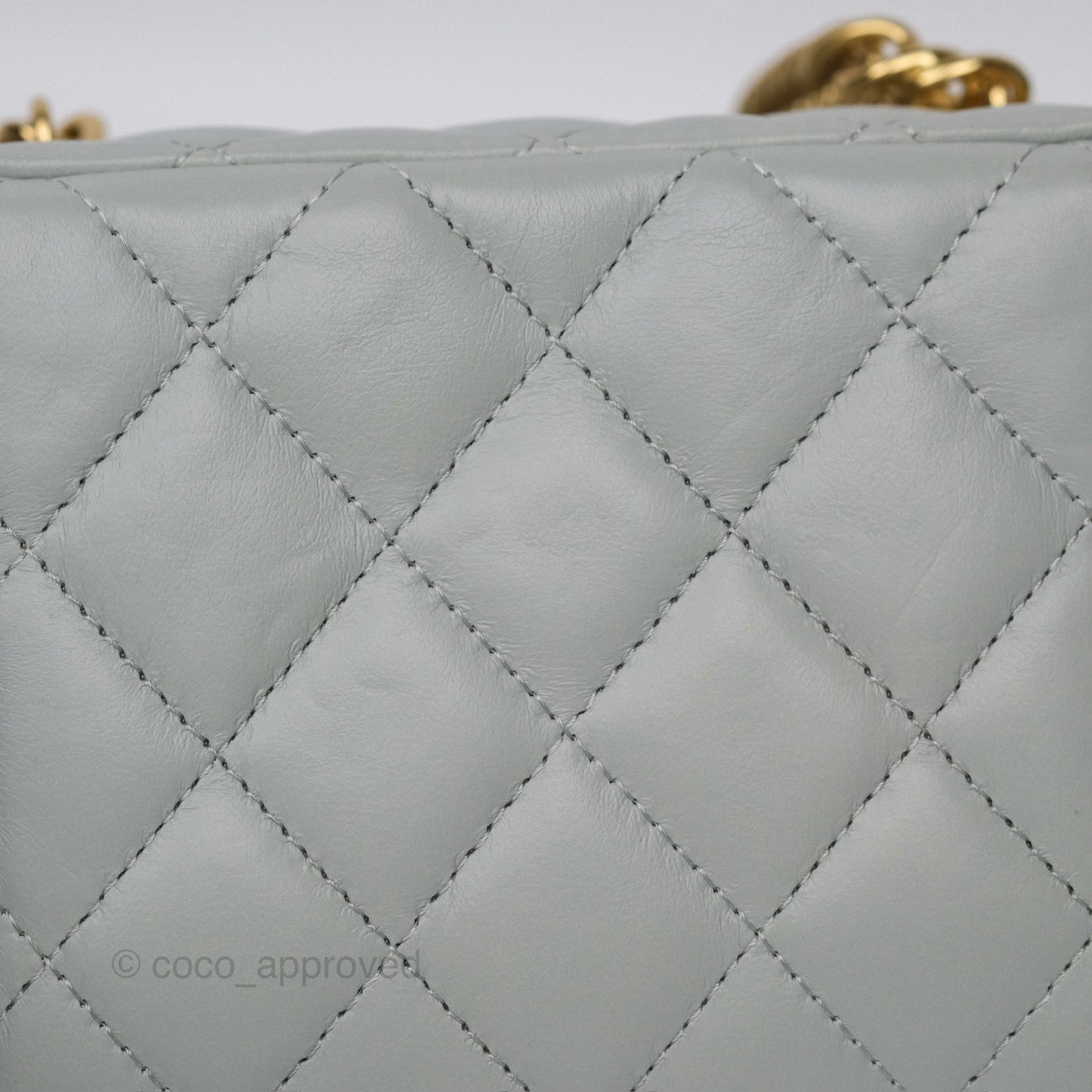 Chanel Quilted Vanity Rectangular with Chain Grey Blue Lambskin Gold Hardware