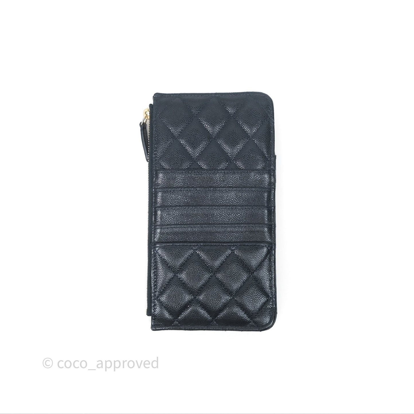 Chanel Classic Flat Navy Caviar Wallet Pouch Gold Hardware