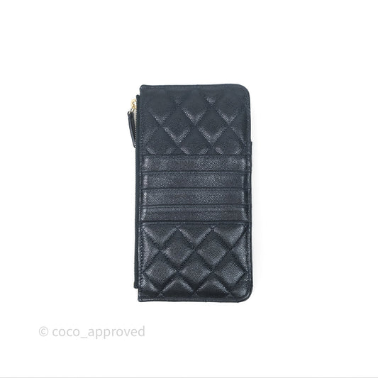 Chanel Classic Flat Navy Caviar Wallet Pouch Gold Hardware