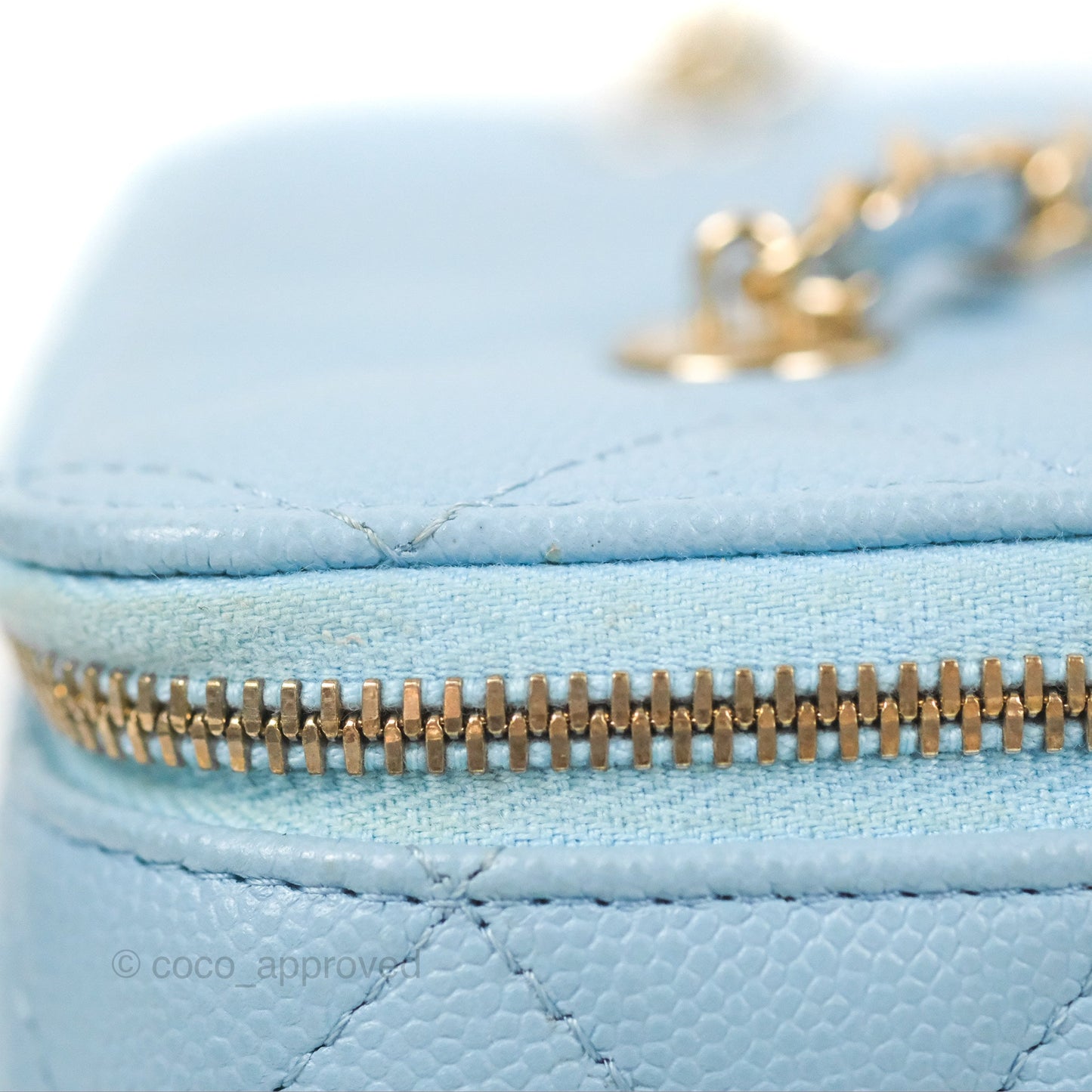 Chanel Vanity with Chain Blue Caviar Aged Gold Hardware