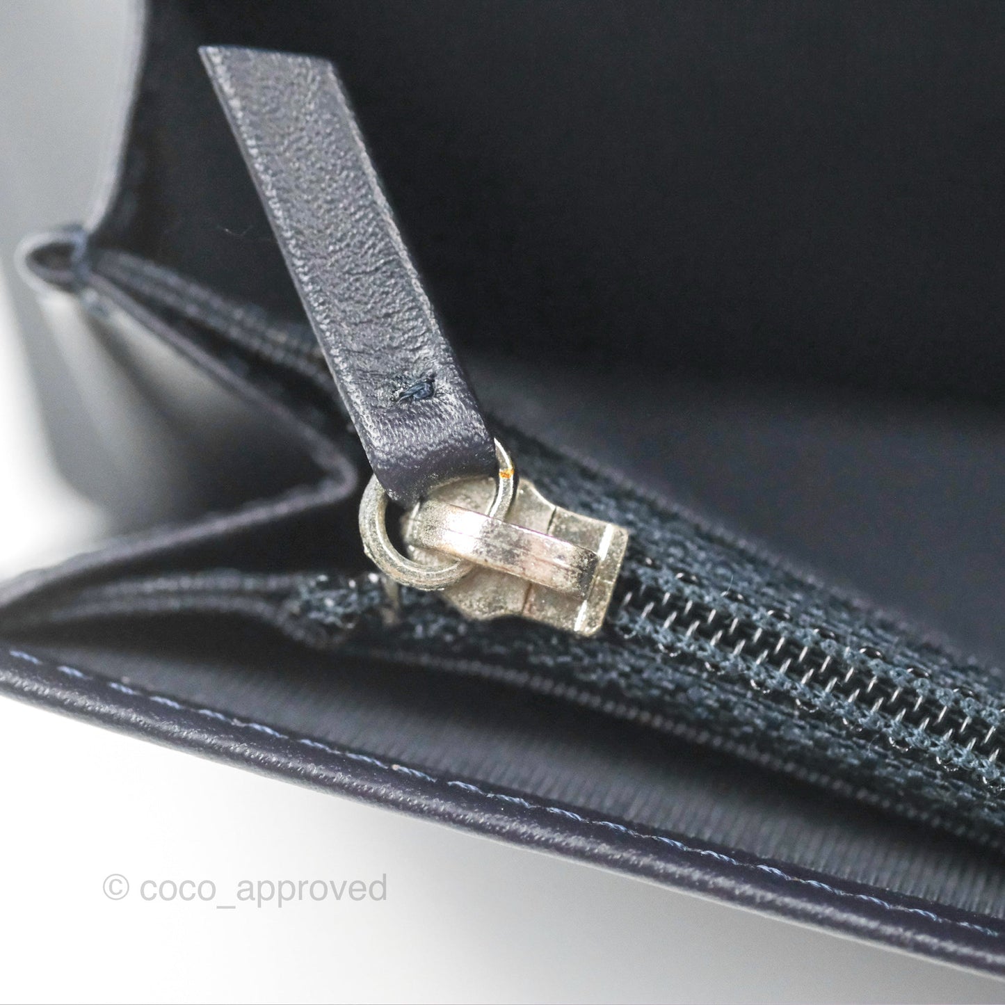 Chanel Classic Quilted Long Wallet Navy Caviar Silver Hardware