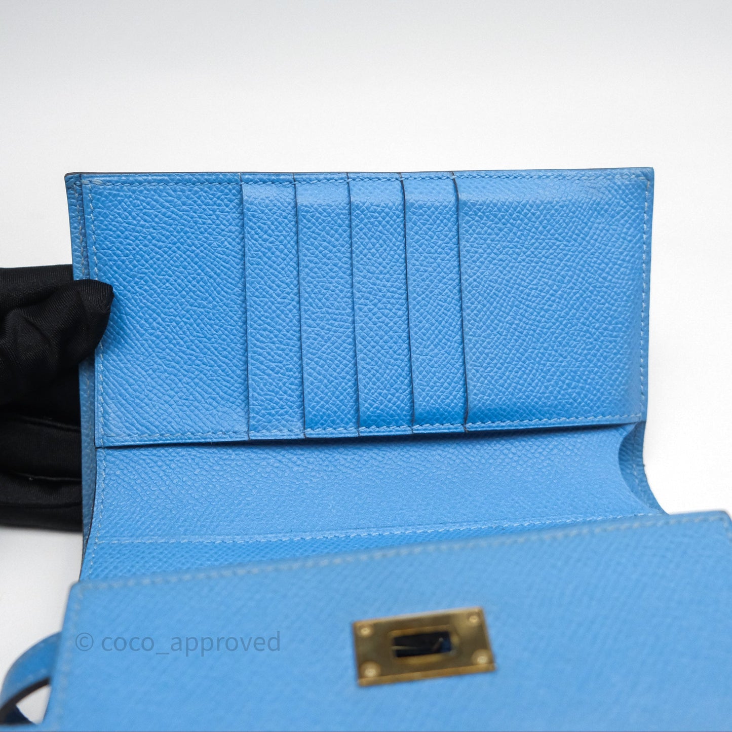 Hermès Kelly Depliant Wallet Blue Epsom Gold Hardware