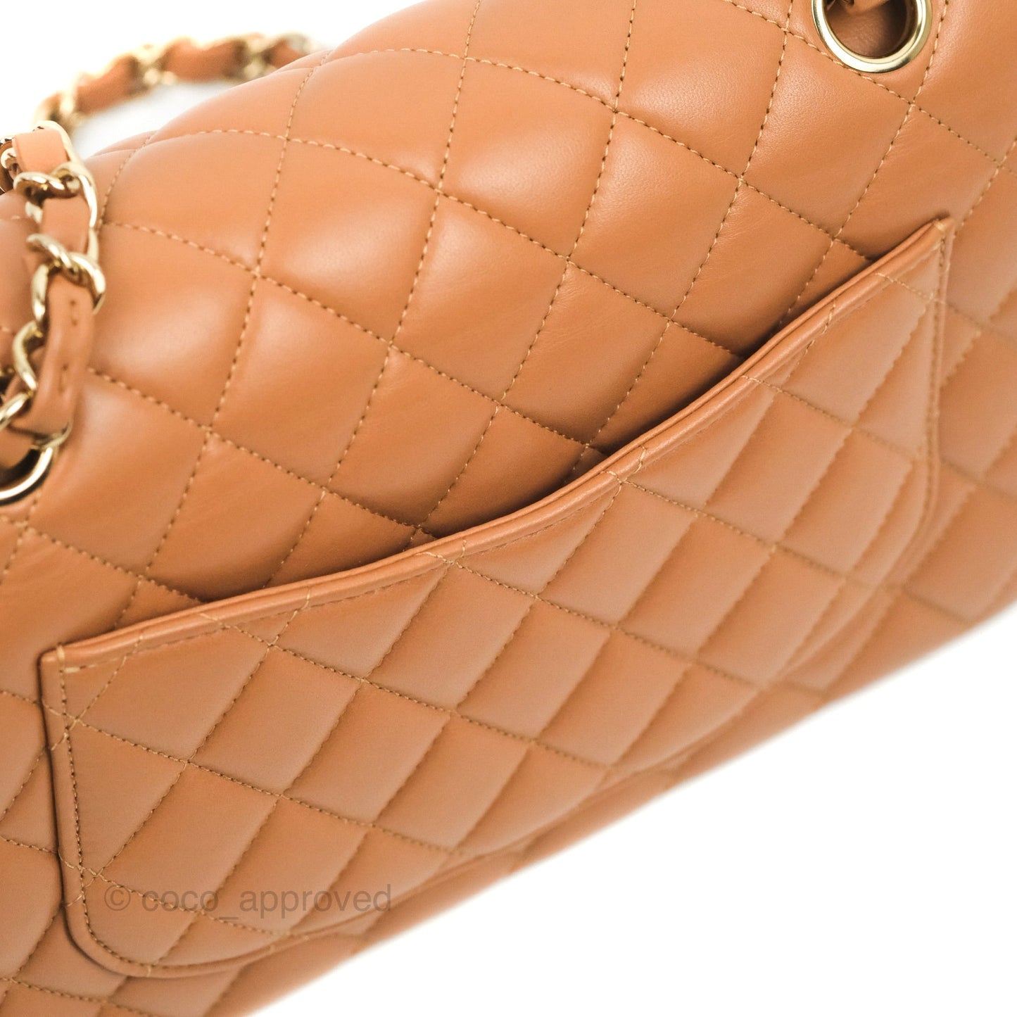 Chanel Small Classic Quilted Flap Dark Beige Caramel Lambskin Gold Hardware 21P