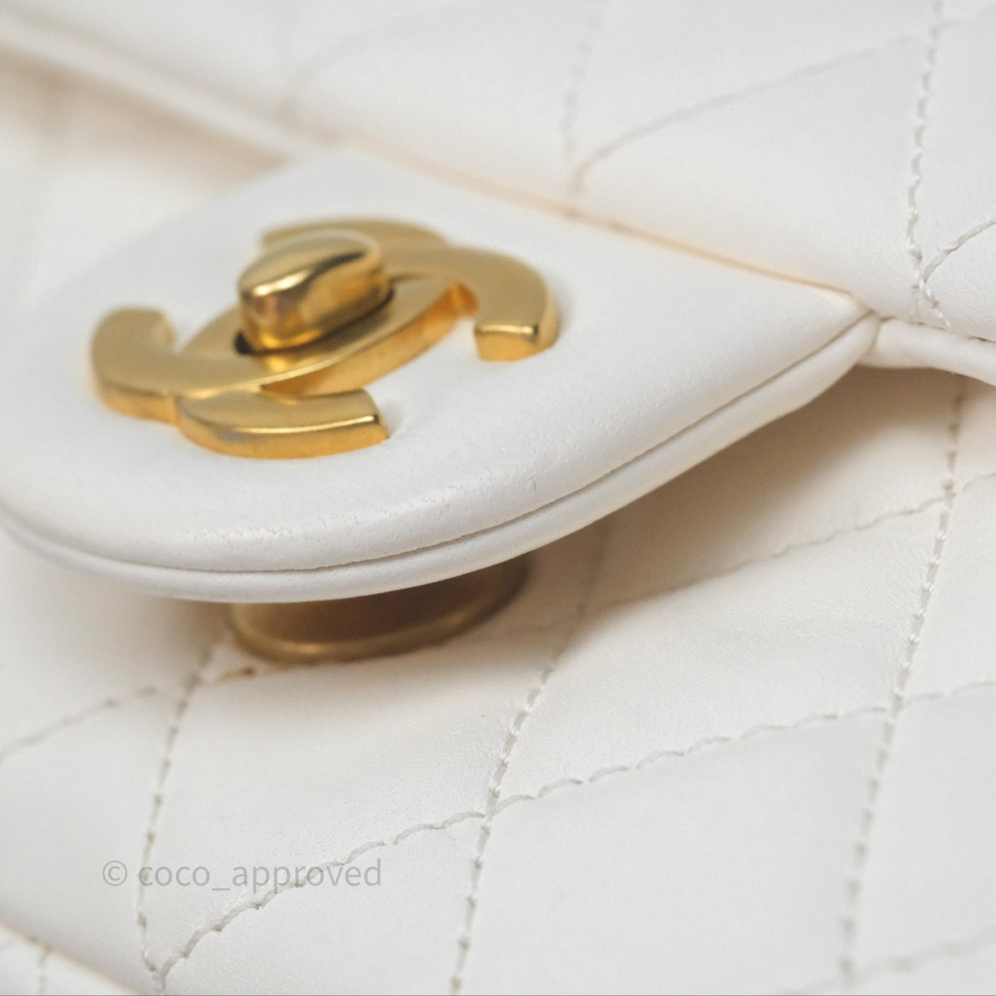 Chanel Mini Rectangular Pearl Crush Quilted White Lambskin Aged Gold Hardware