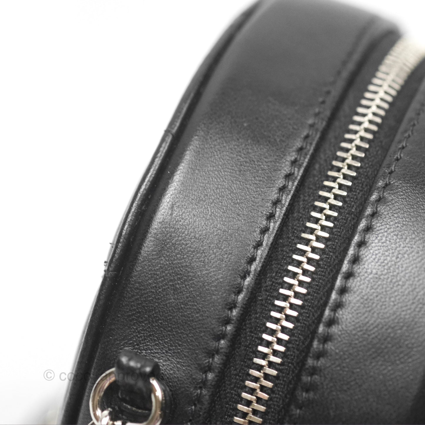 Chanel Classic Quilted Round Clutch With Chain Black Lambskin Silver Hardware