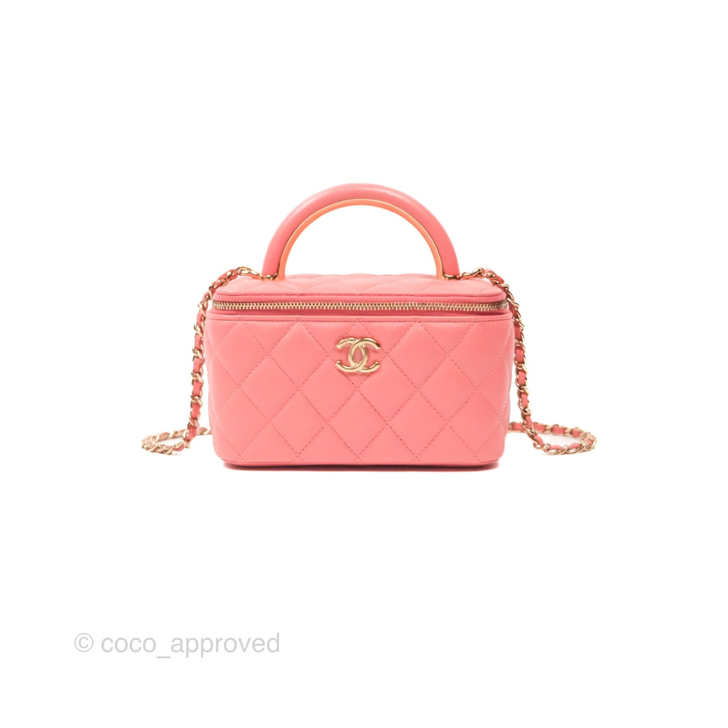 Chanel Vanity Rectangular Top Handle Pink Lambskin Gold Hardware