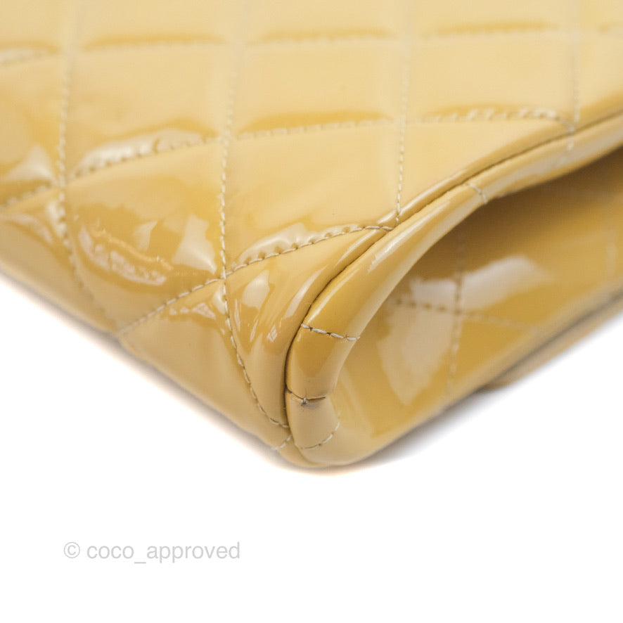 Chanel Quilted Clutch with Chain Beige Patent Silver Hardware