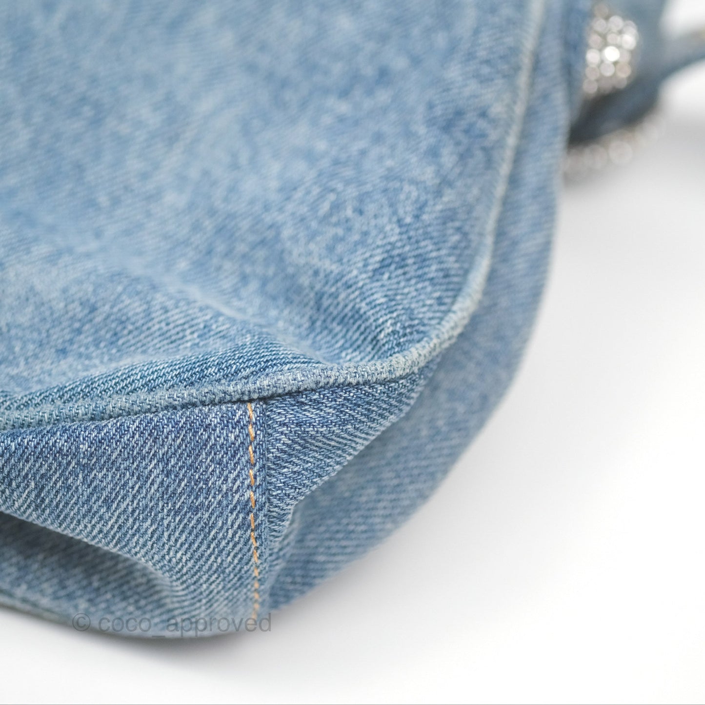 Balenciaga Small Le Cagole Shoulder Bag Blue Washed Denim with Rhinestones