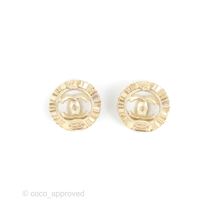Chanel CC Round Earrings Gold Tone 20S