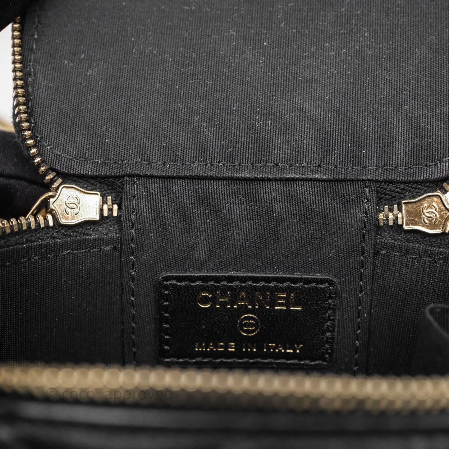 Chanel Mini Top Handle Vanity With Chain Black Lambskin Aged Gold Hardware