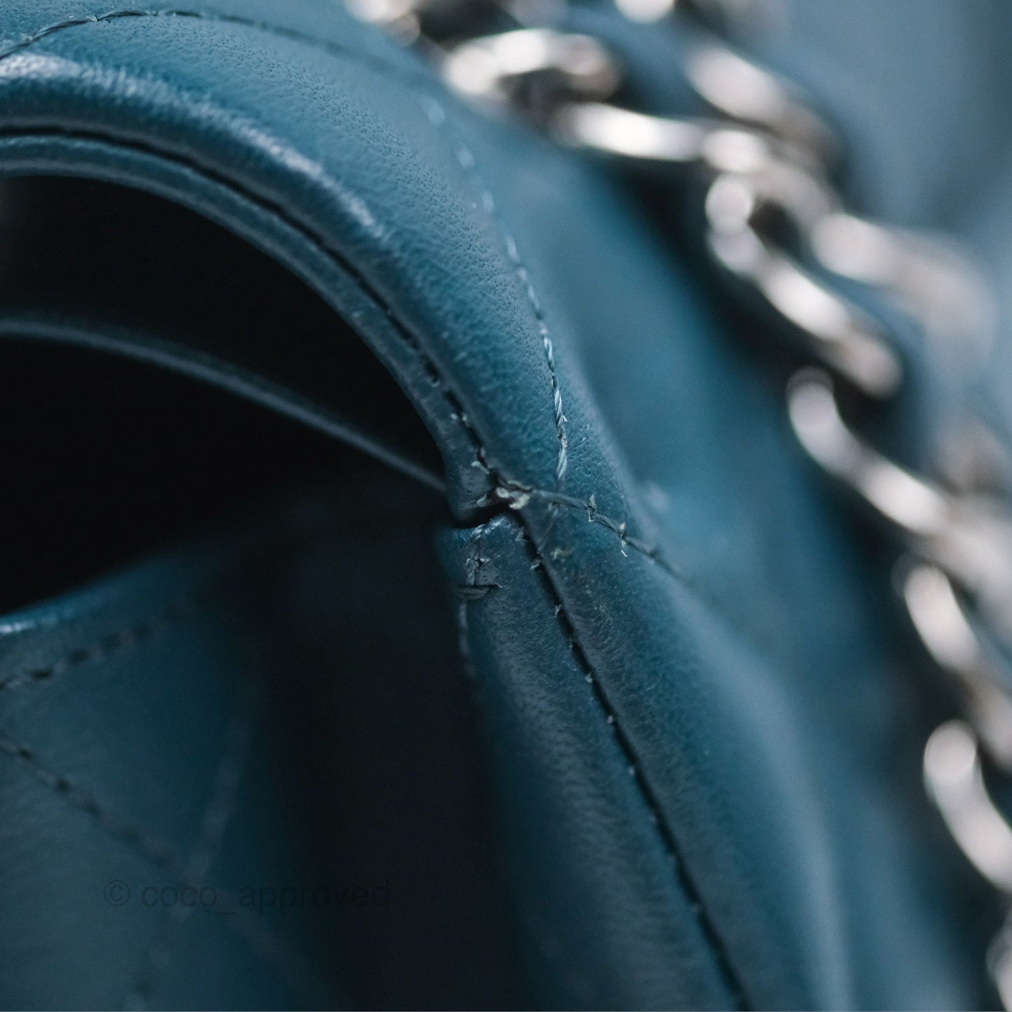 Chanel Classic M/L Medium Flap Quilted Teal Lambskin Silver Hardware
