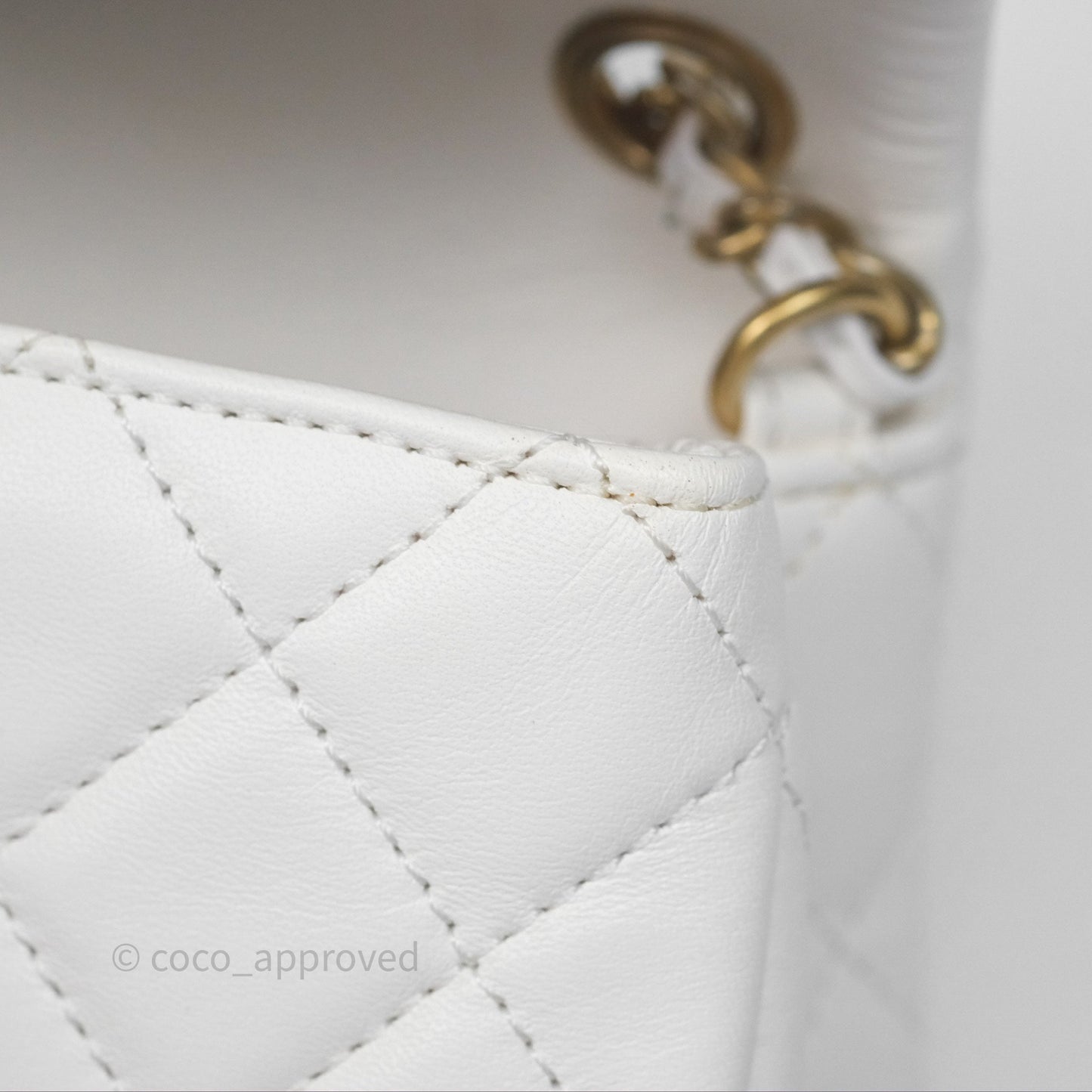 Chanel Mini Rectangular Pearl Crush Quilted White Lambskin Aged Gold Hardware