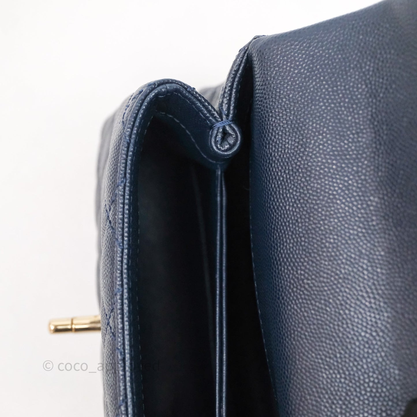 Chanel Mini Coco Handle Quilted Navy Caviar Gold Hardware Lizard Embossed Handle