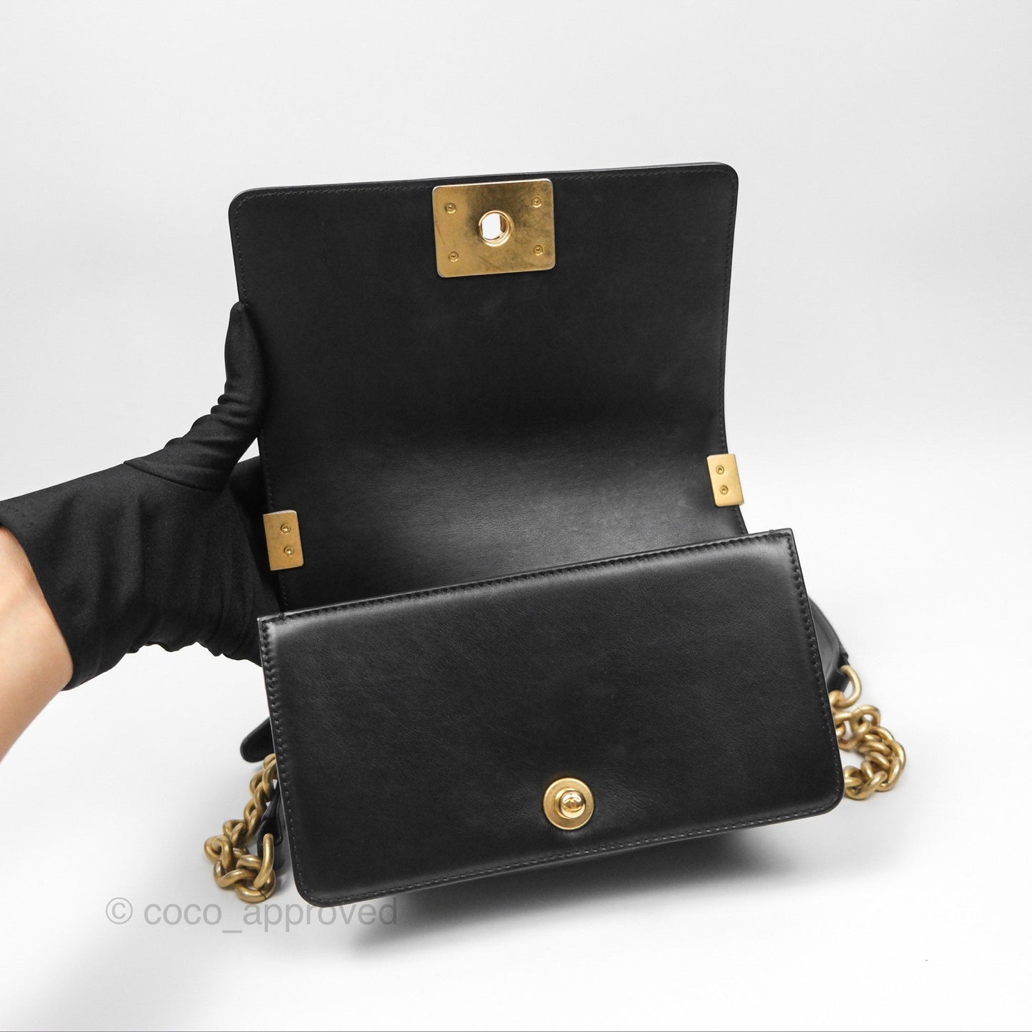 Chanel Small Boy Black Calfskin Aged Gold Hardware