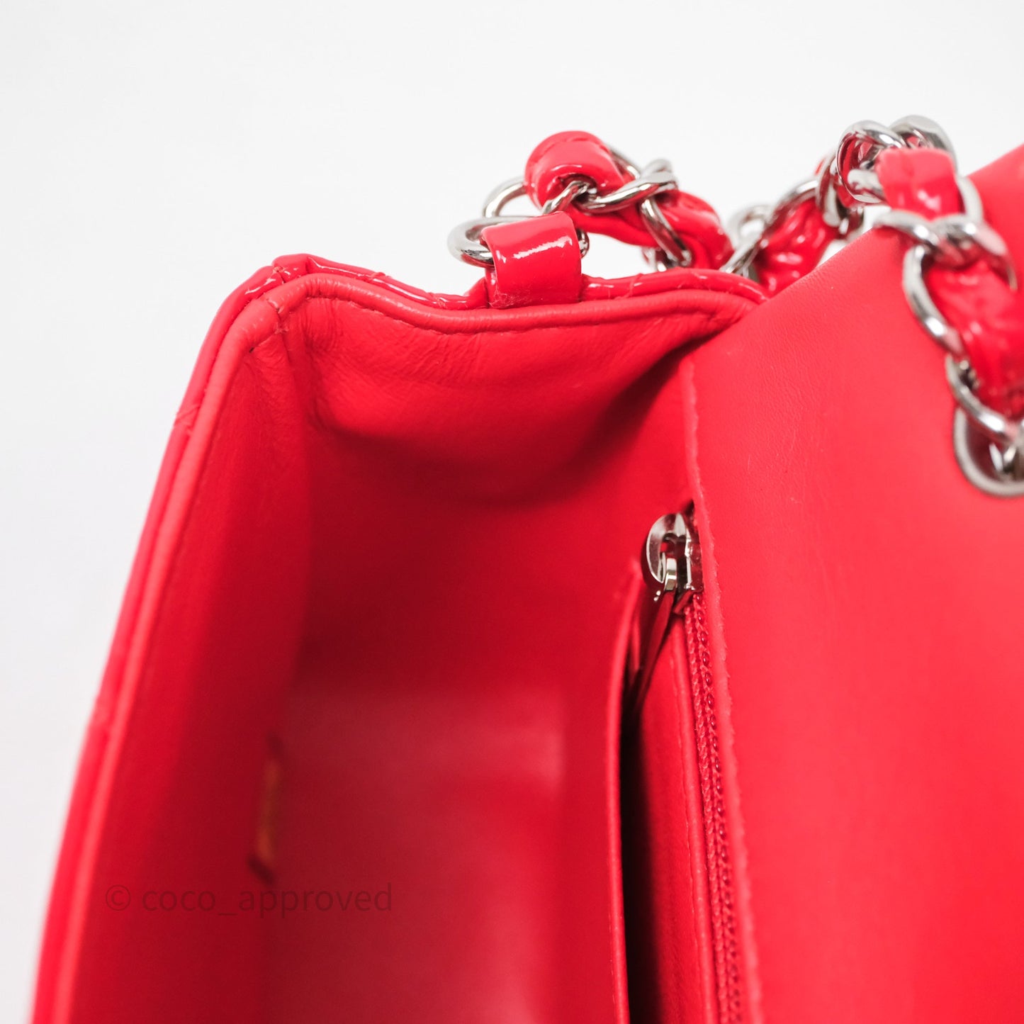 Chanel Mini Rectangular Quilted Red Patent Silver Hardware