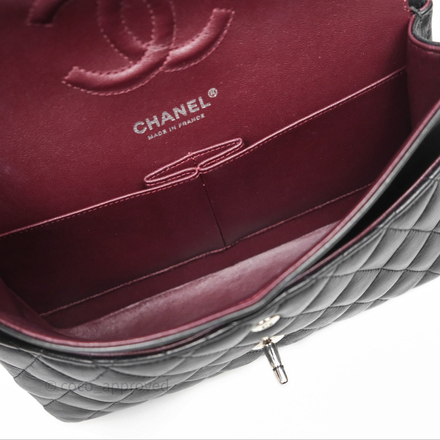 Chanel Classic M/L Medium Flap Quilted Black Lambskin Silver Hardware