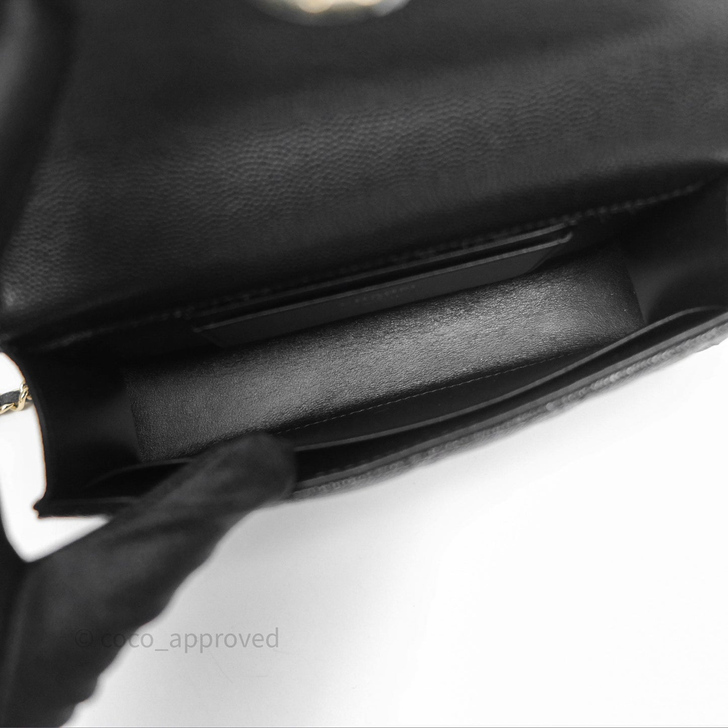 Chanel Top Handle Clutch with Chain Black Caviar Light Gold Hardware